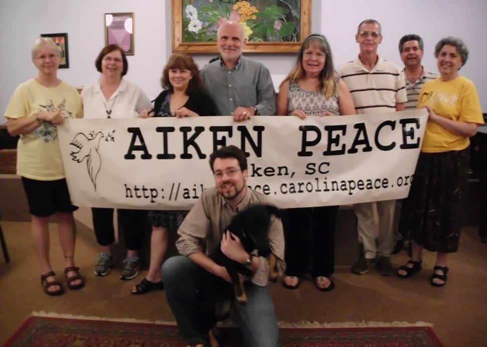 Aiken Peace group photo with banner 2017